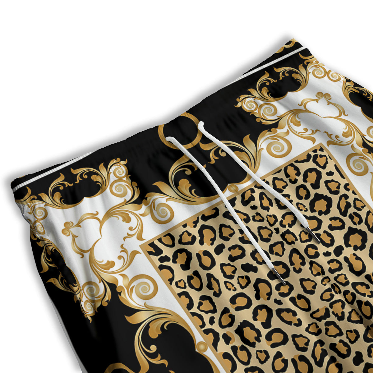 Golden Baroque And Leopard Print Men's Athletic Shorts