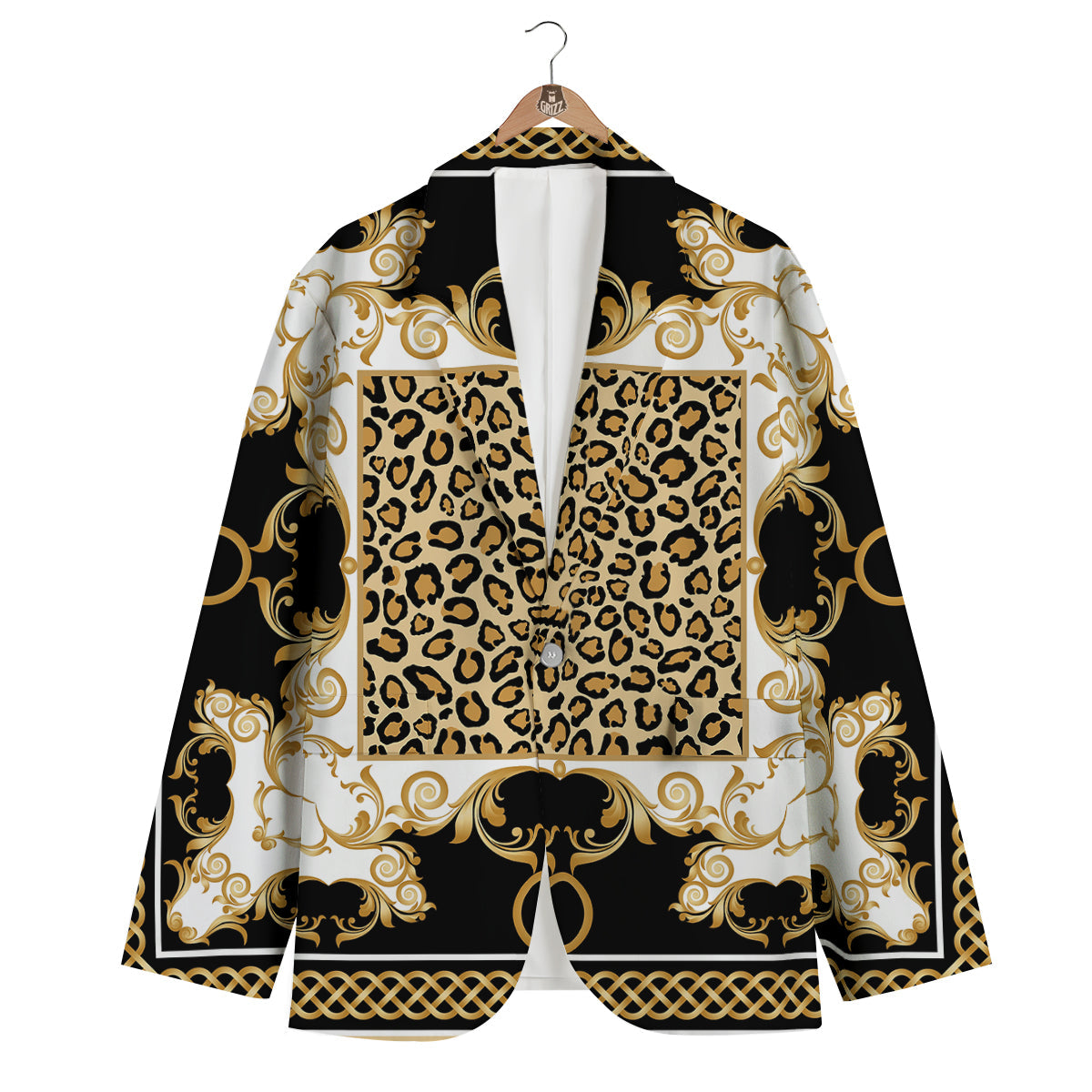 Golden Baroque And Leopard Print Men's Blazer-grizzshop
