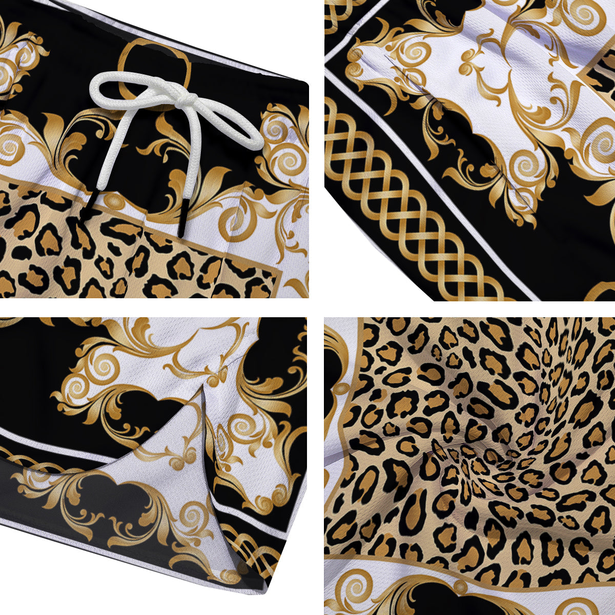 Golden Baroque And Leopard Print Men's Running Shorts-grizzshop