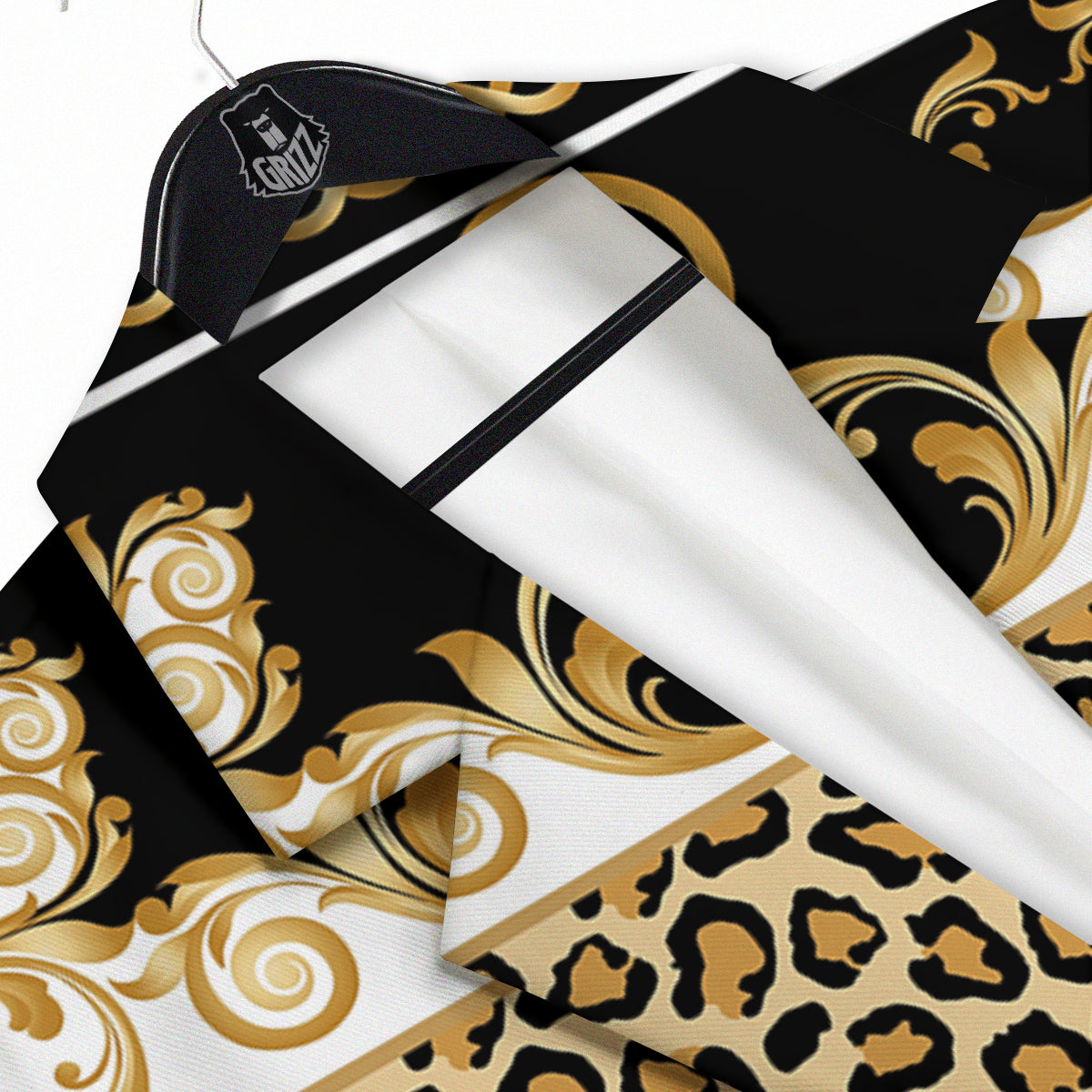 Golden Baroque And Leopard Print Men's Sport Coat-grizzshop