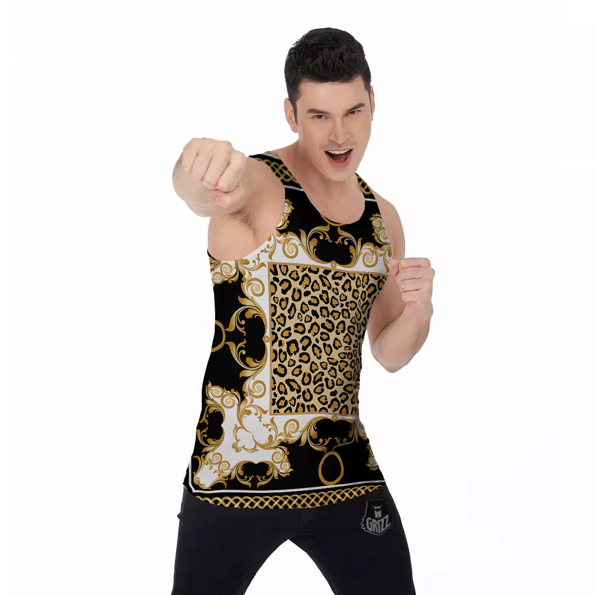Golden Baroque And Leopard Print Men's Tank Top-grizzshop