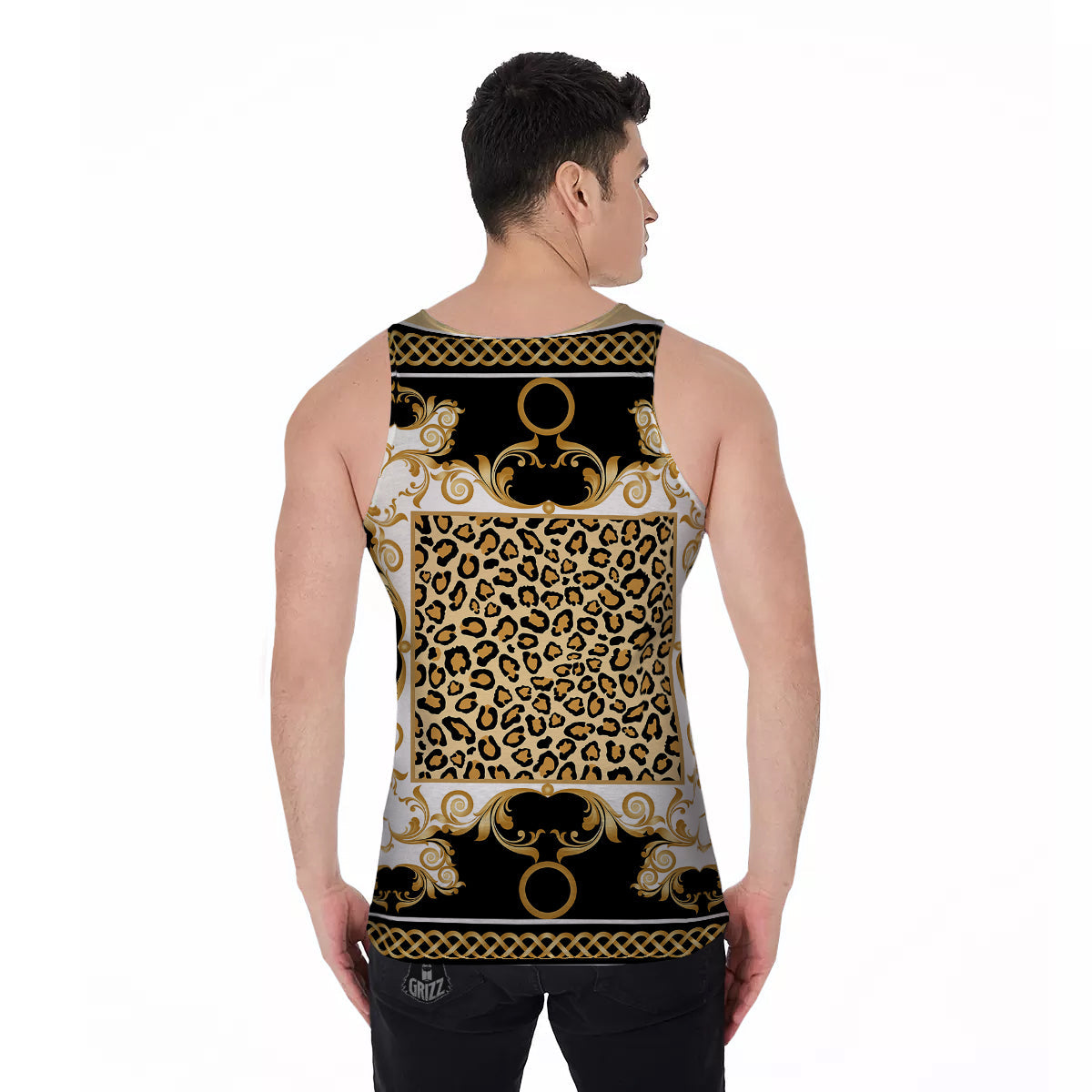 Golden Baroque And Leopard Print Men's Tank Top-grizzshop