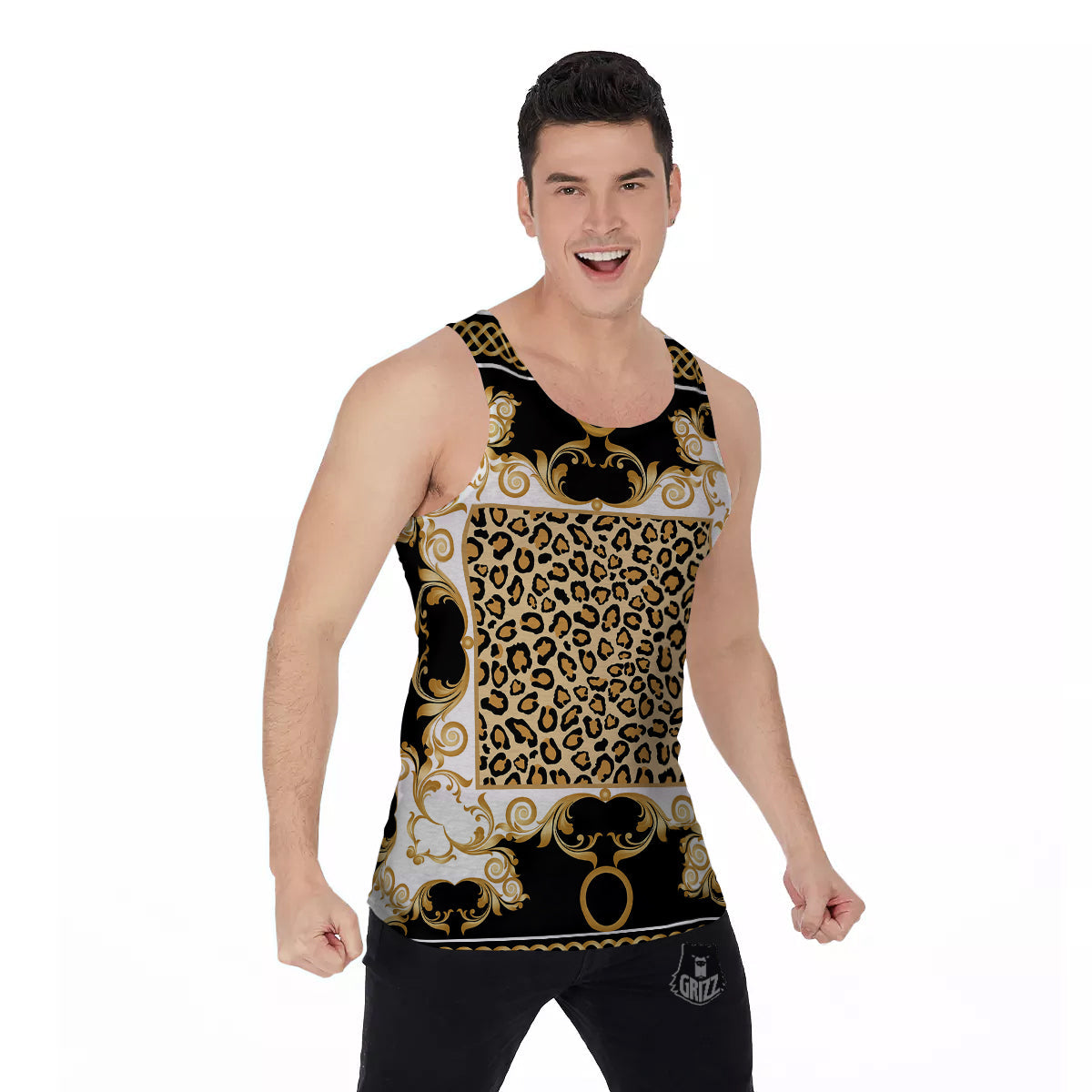 Golden Baroque And Leopard Print Men's Tank Top-grizzshop