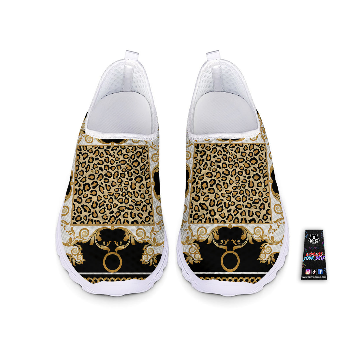 Golden Baroque And Leopard Print Nurse Shoes-grizzshop
