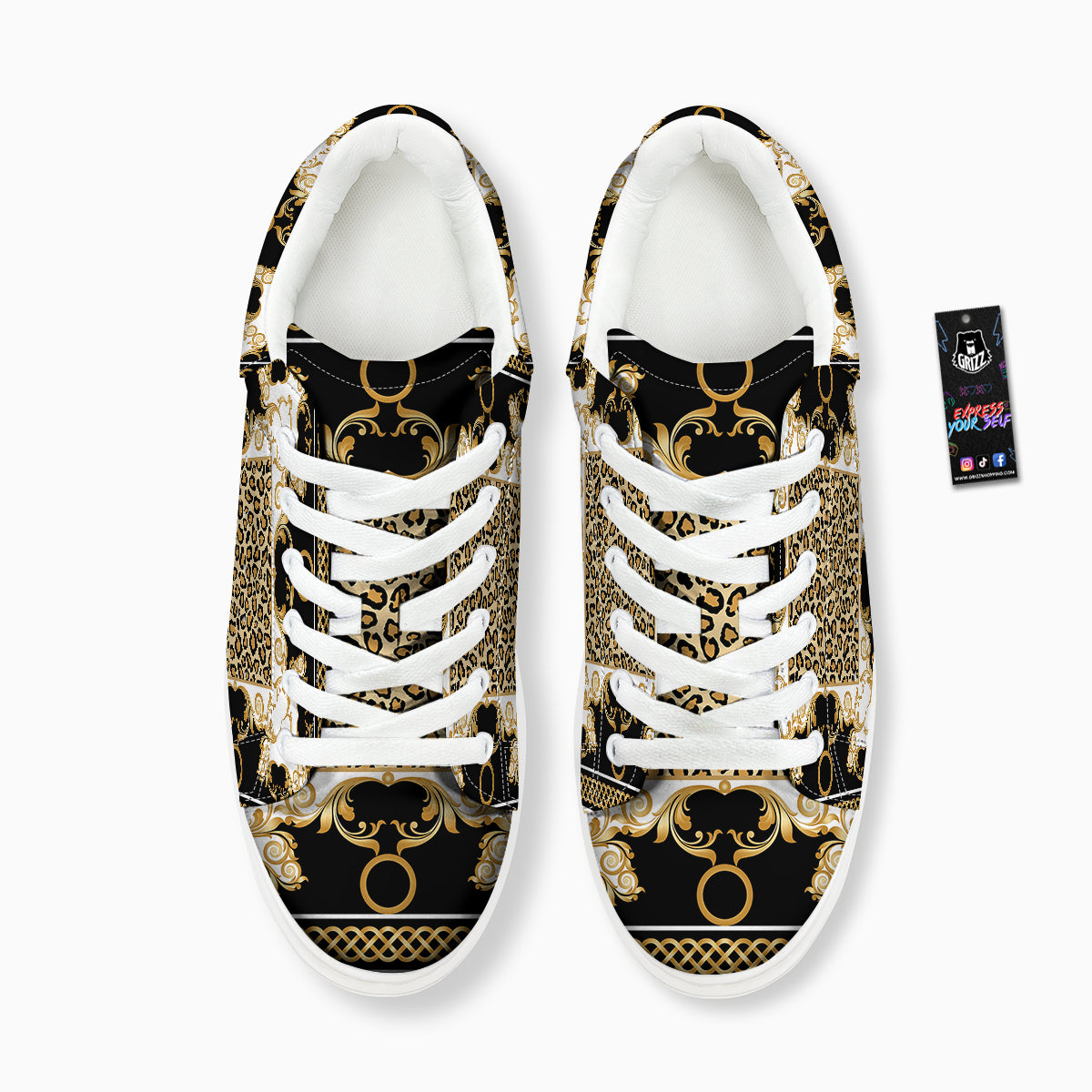 Golden Baroque And Leopard Print Platform Shoes-grizzshop