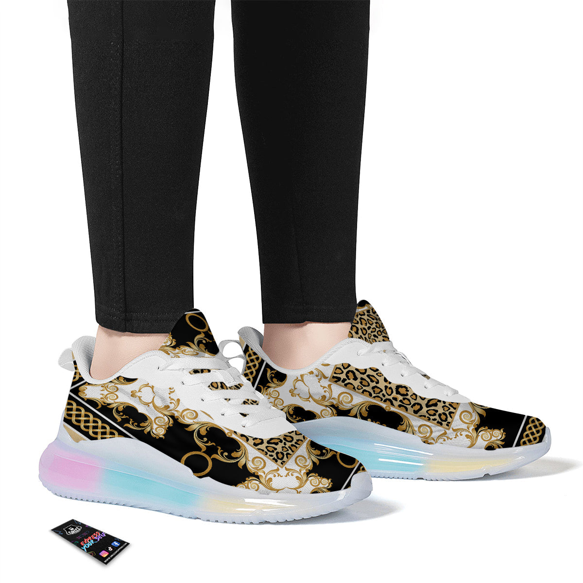 Golden Baroque And Leopard Print Running Sneakers-grizzshop