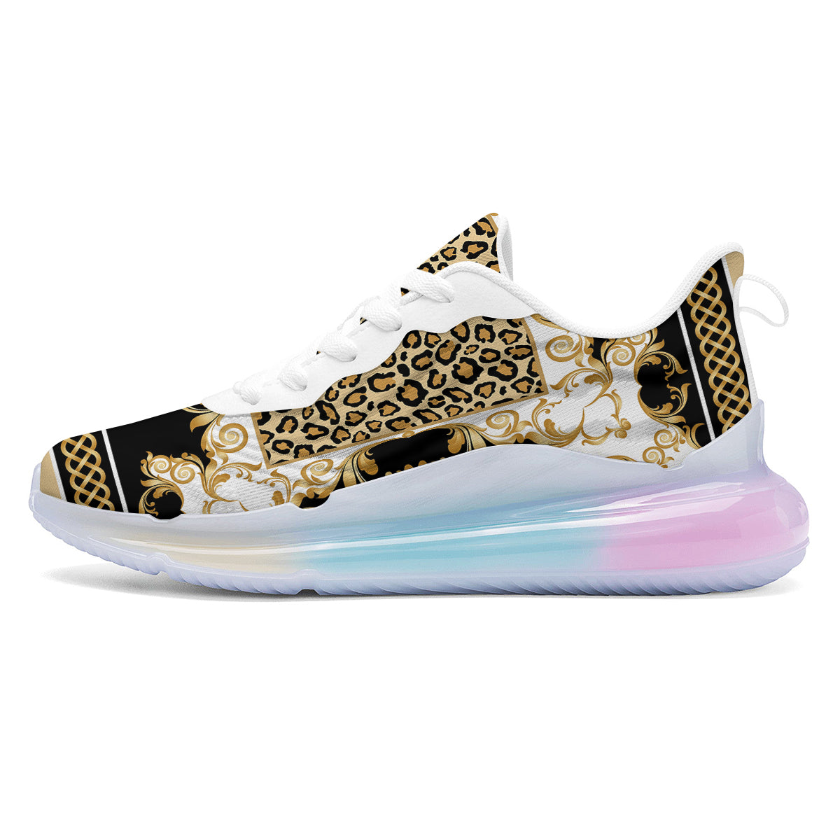 Golden Baroque And Leopard Print Running Sneakers-grizzshop