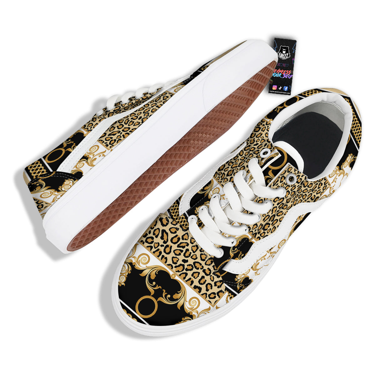 Golden Baroque And Leopard Print Skate Shoes-grizzshop