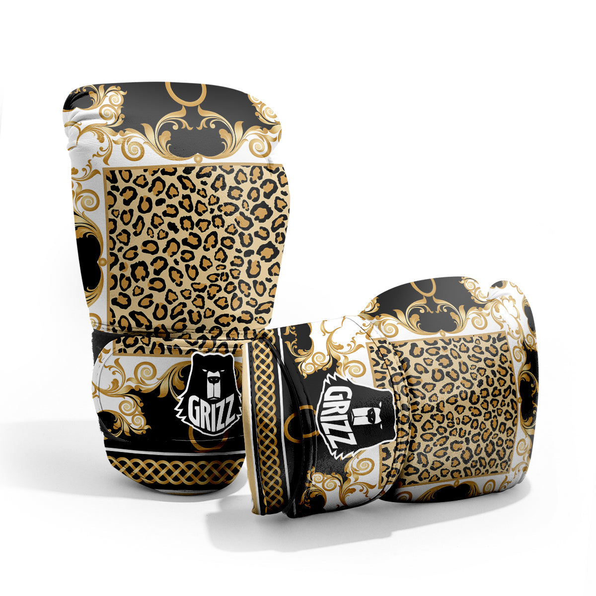 Golden Baroque And Leopard Print Pro Boxing Glove
