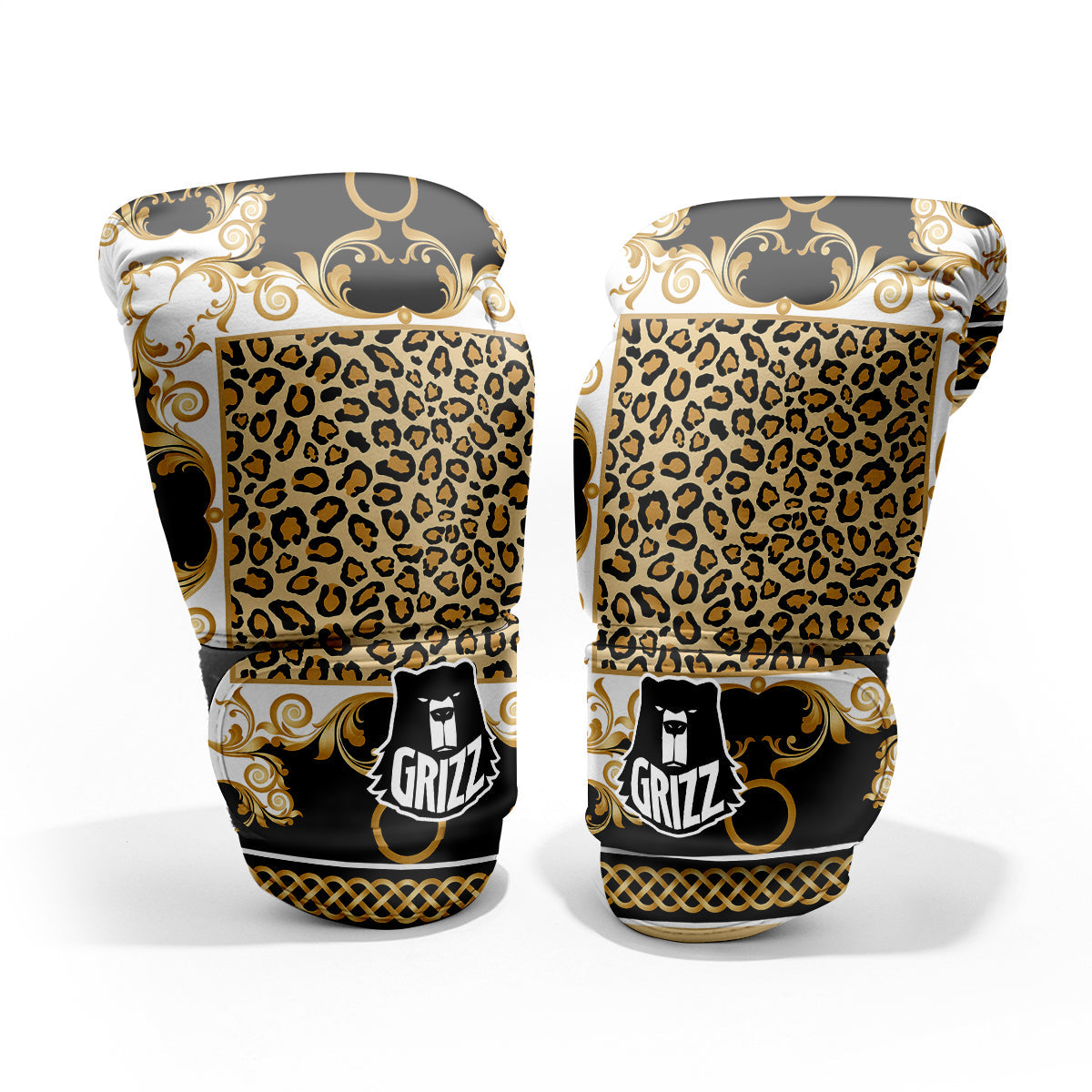 Golden Baroque And Leopard Print Pro Boxing Glove