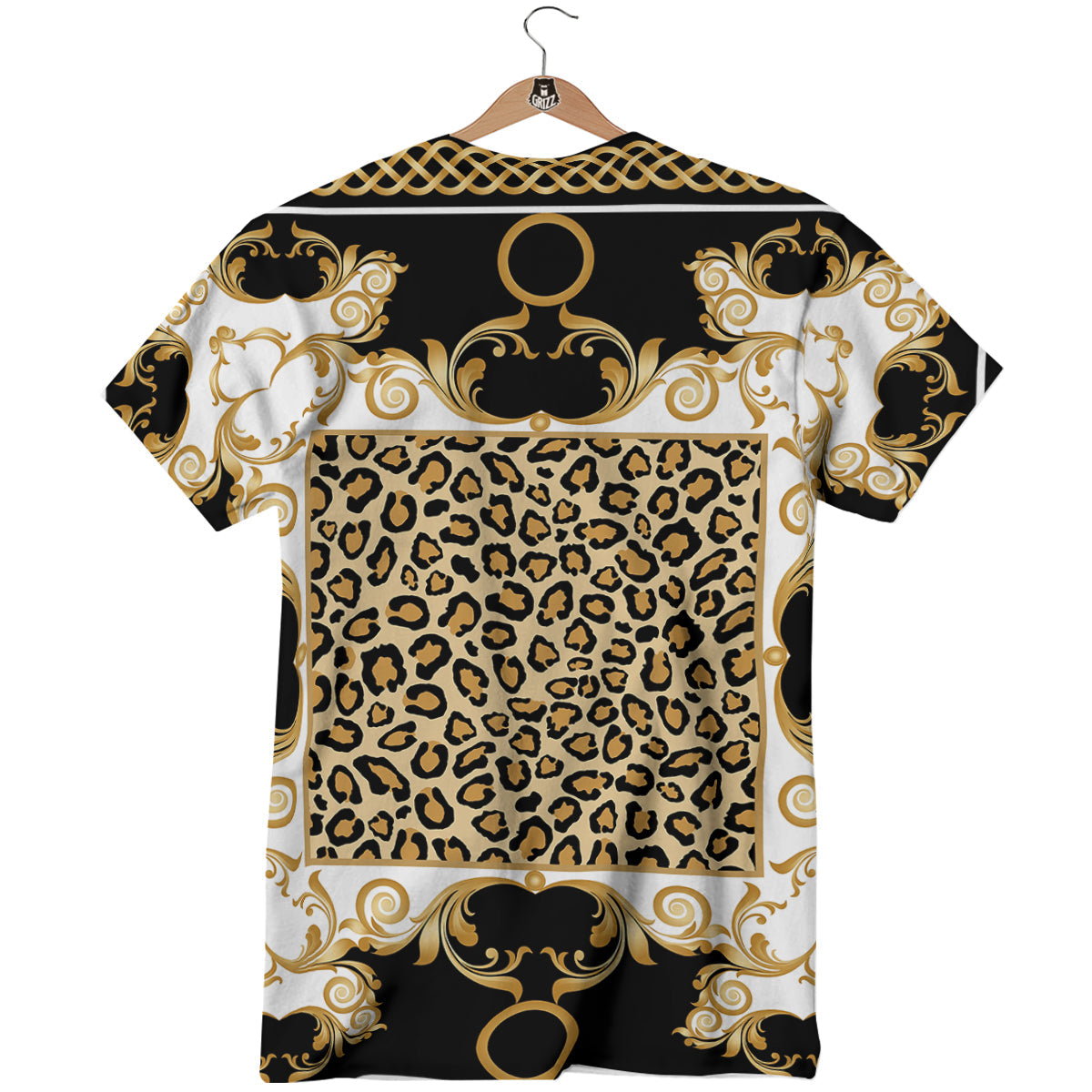 Golden Baroque And Leopard Print T-Shirt-grizzshop