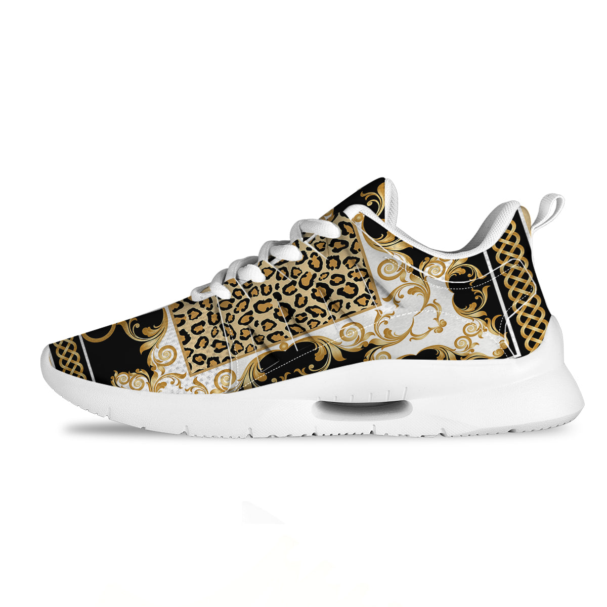 Golden Baroque And Leopard Print Tennis Shoes-grizzshop