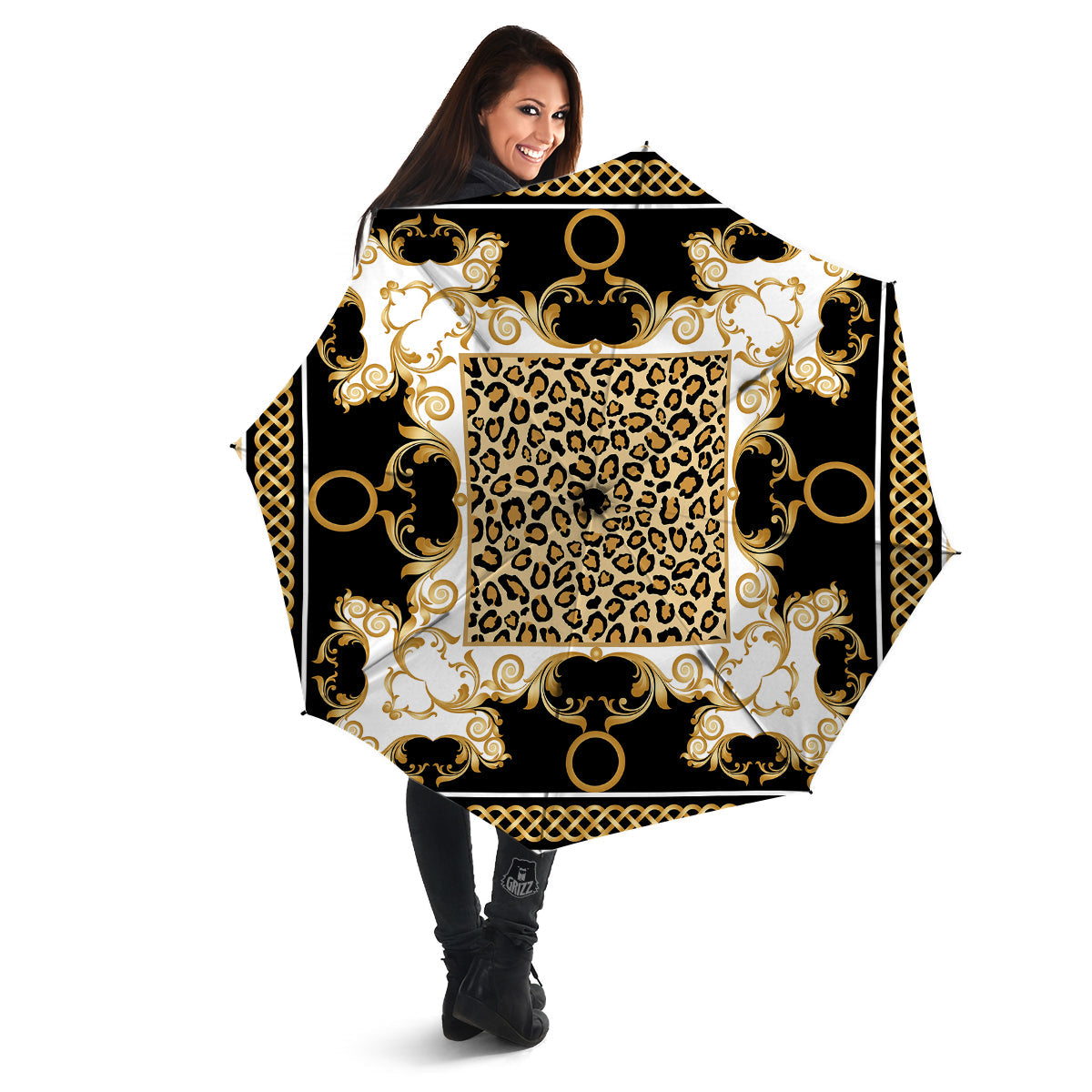 Golden Baroque And Leopard Print Umbrella-grizzshop