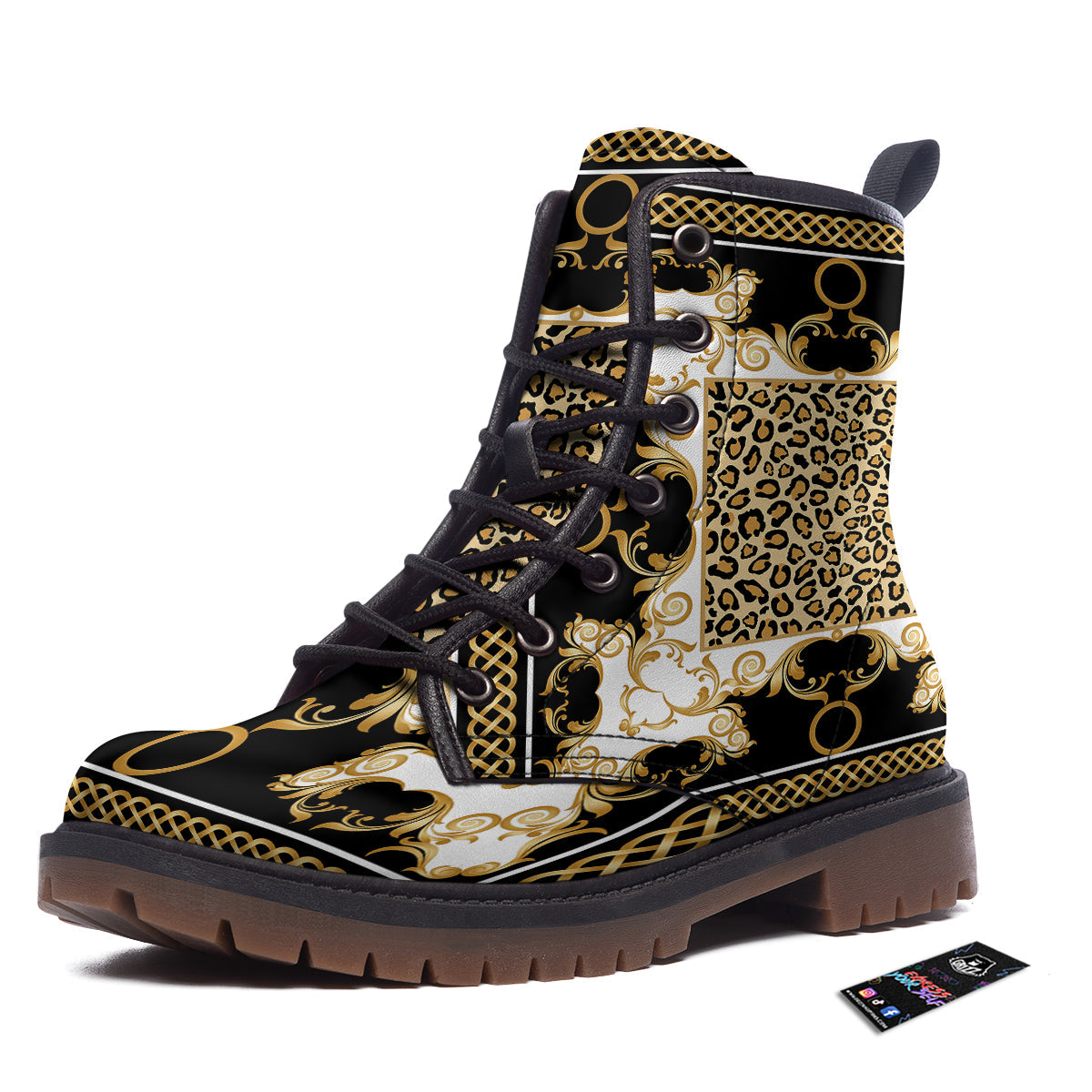 Golden Baroque And Leopard Print Work Boots-grizzshop