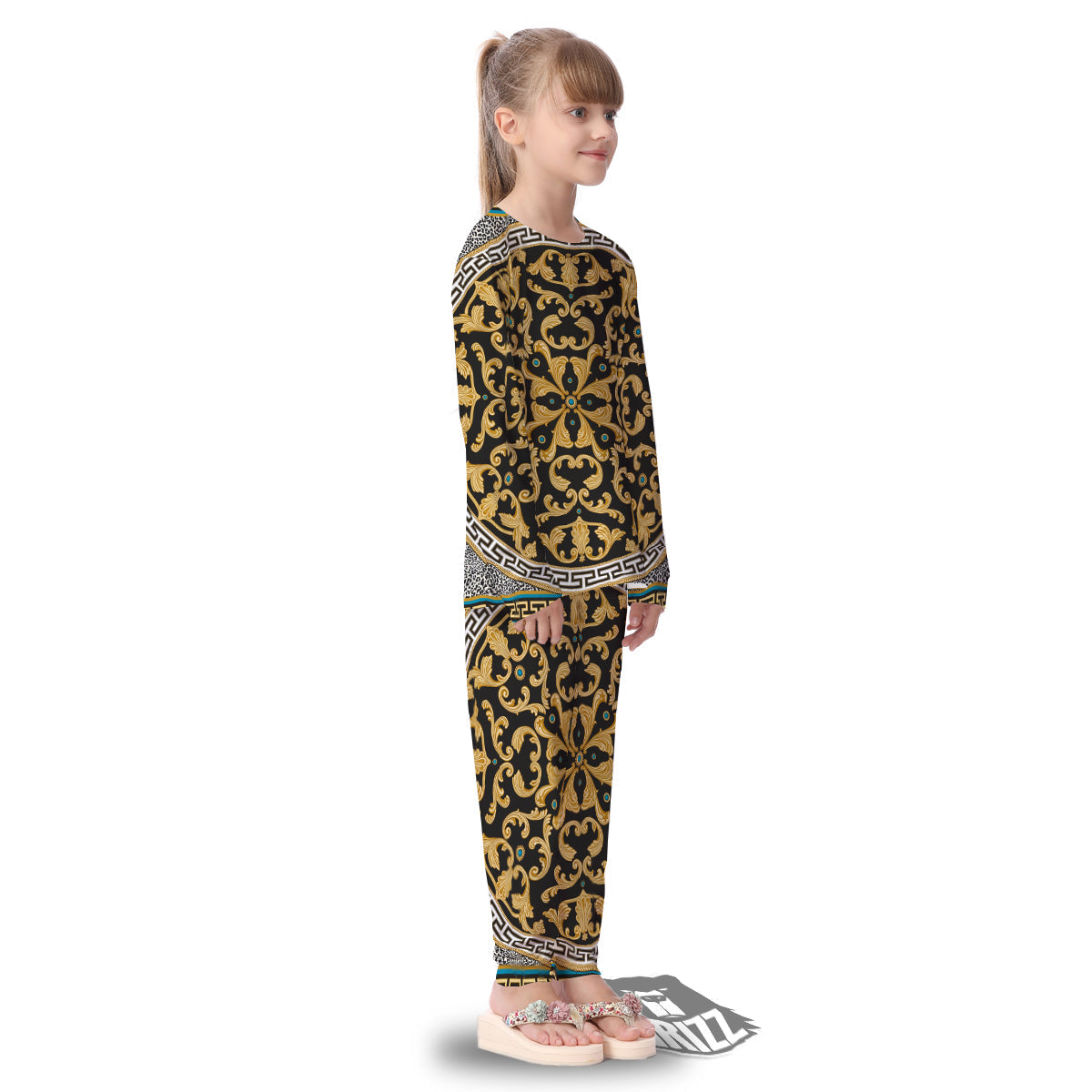 Golden Baroque Leopard Skin Print Kid's Pajamas-grizzshop