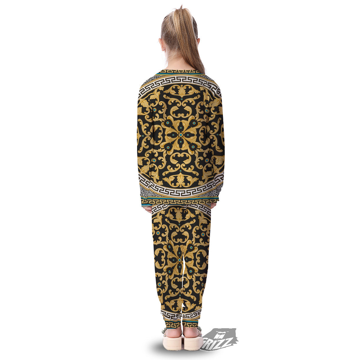 Golden Baroque Leopard Skin Print Kid's Pajamas-grizzshop