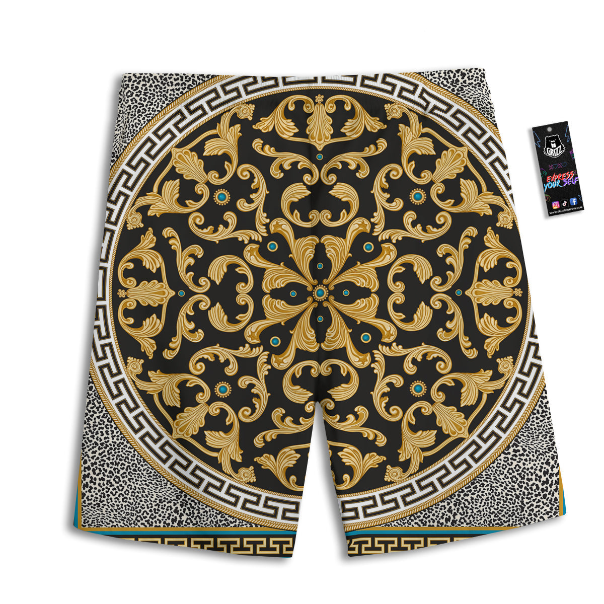 Golden Baroque Leopard Skin Print Men's Athletic Shorts