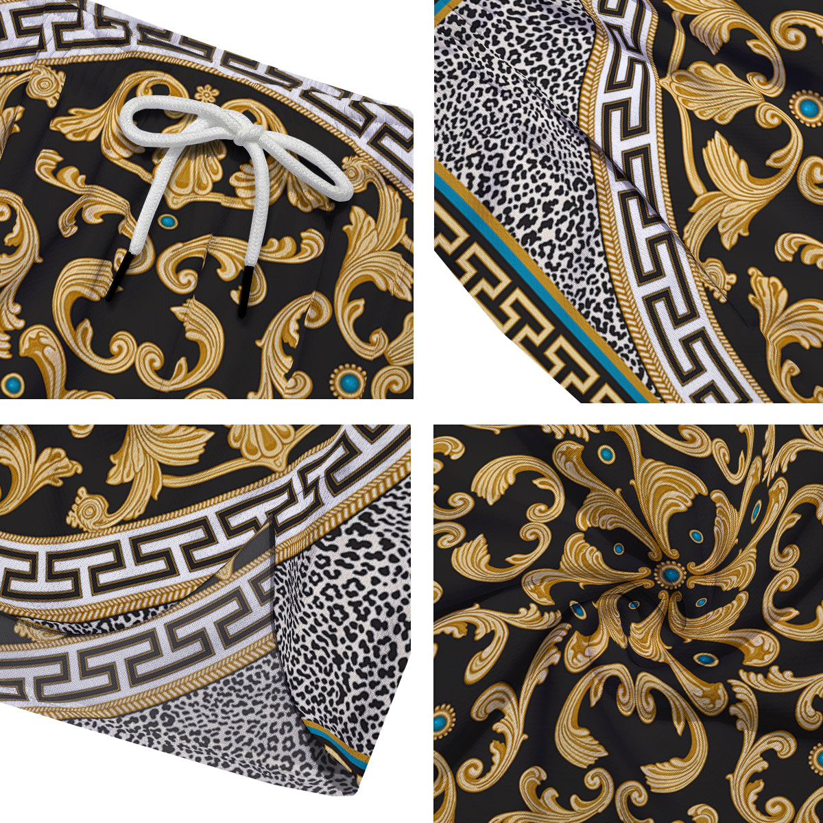 Golden Baroque Leopard Skin Print Men's Running Shorts-grizzshop