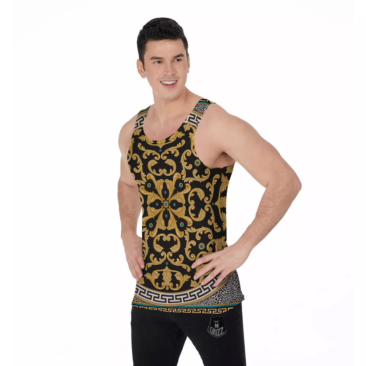 Golden Baroque Leopard Skin Print Men's Tank Top-grizzshop