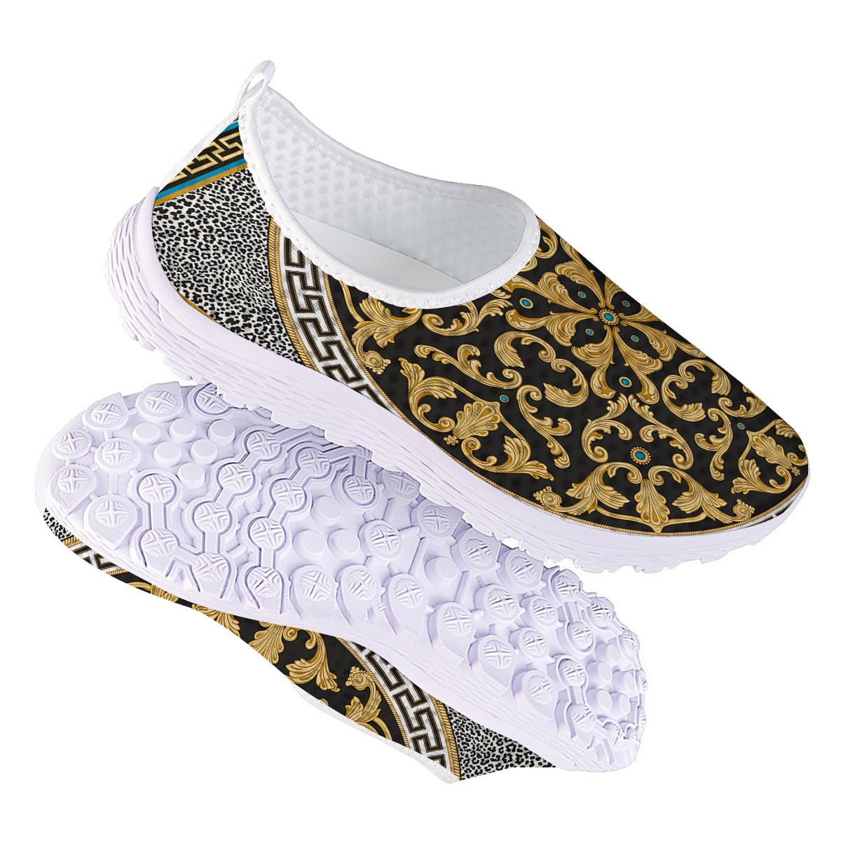 Golden Baroque Leopard Skin Print Nurse Shoes-grizzshop