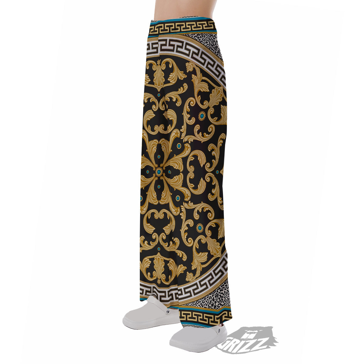 Golden Baroque Leopard Skin Print Pajama Pants-grizzshop
