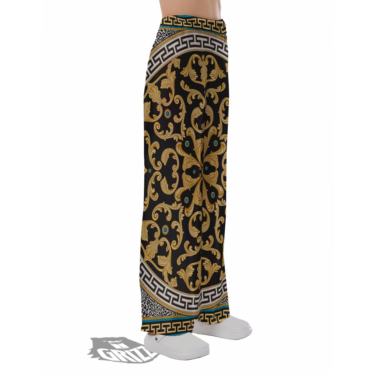Golden Baroque Leopard Skin Print Pajama Pants-grizzshop