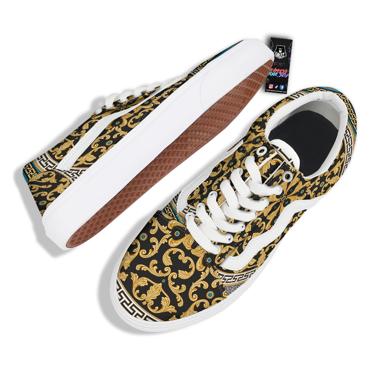 Golden Baroque Leopard Skin Print Skate Shoes-grizzshop