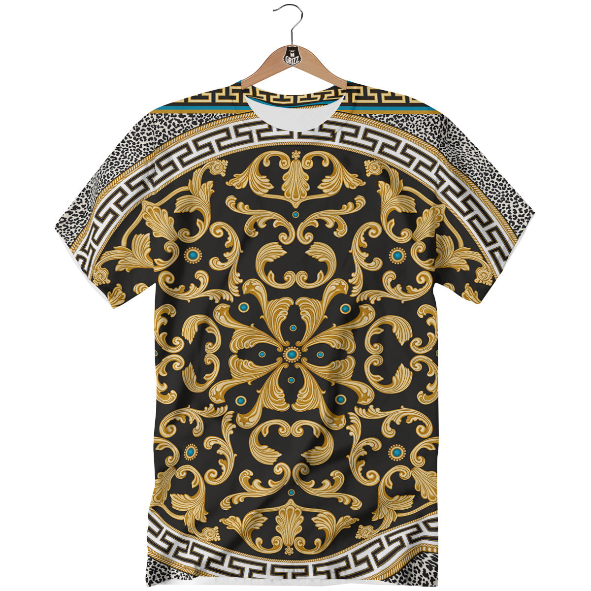 Golden Baroque Leopard Skin Print T-Shirt-grizzshop