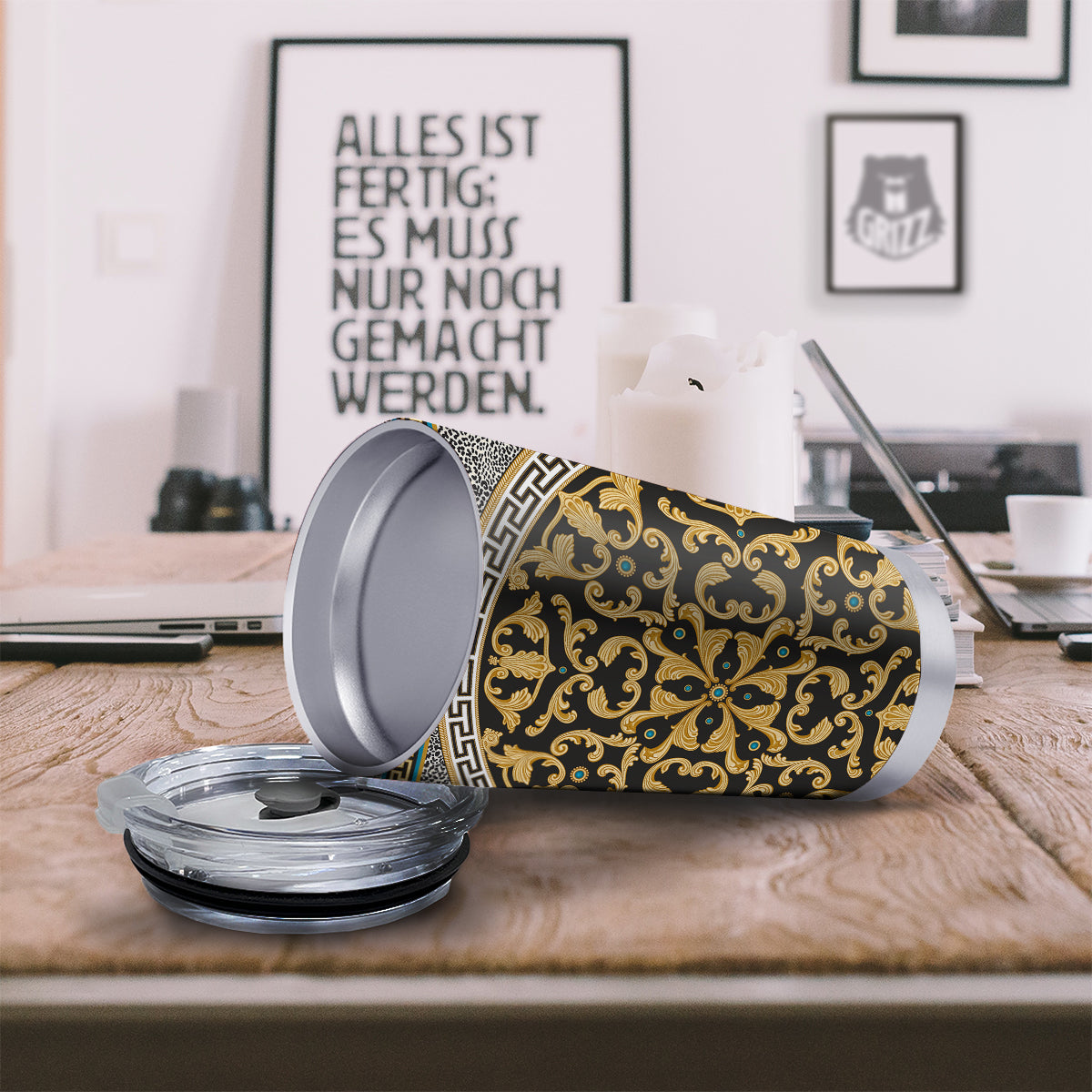 Golden Baroque Leopard Skin Print Tumbler-grizzshop