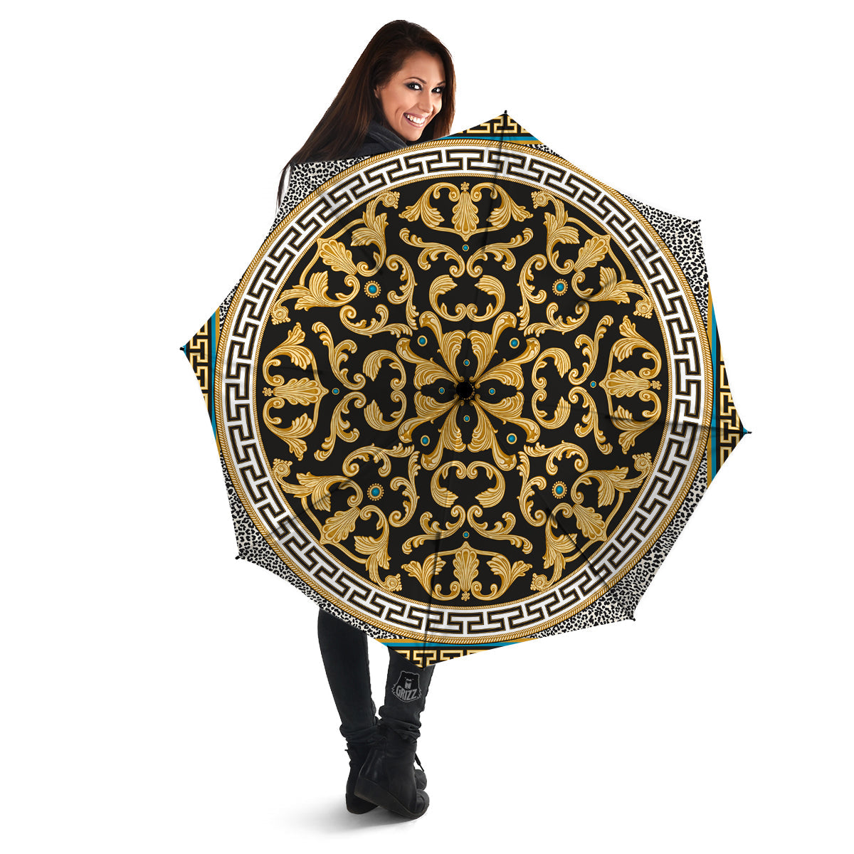 Golden Baroque Leopard Skin Print Umbrella-grizzshop