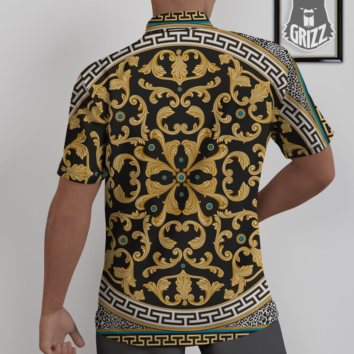 Golden Baroque Leopard Skin Print Untucked Shirts-grizzshop