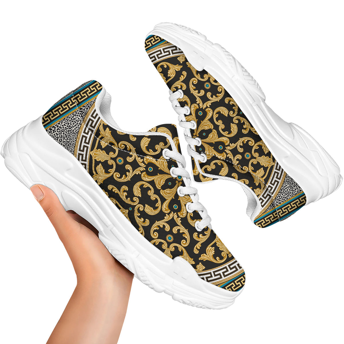 Golden Baroque Leopard Skin Print White Chunky Shoes-grizzshop