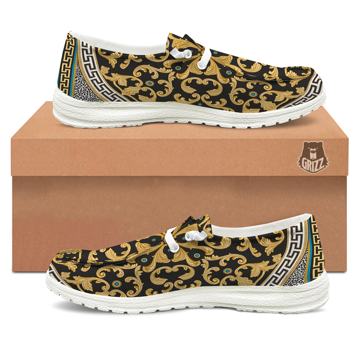 Golden Baroque Leopard Skin Print White Loafers-grizzshop