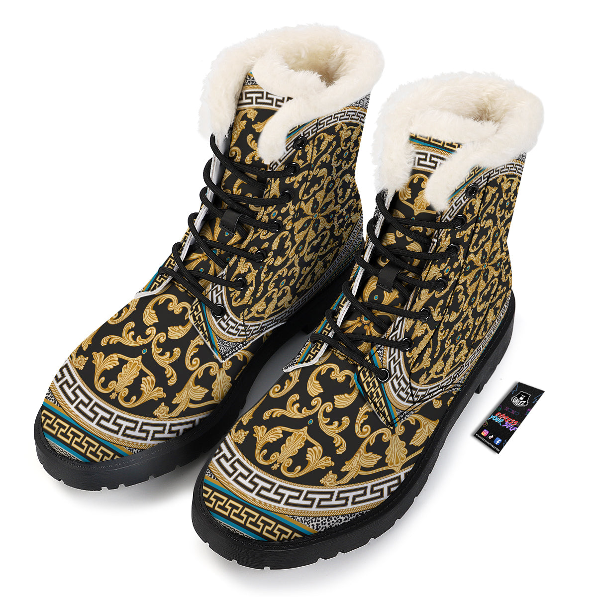 Golden Baroque Leopard Skin Print Winter Boots-grizzshop