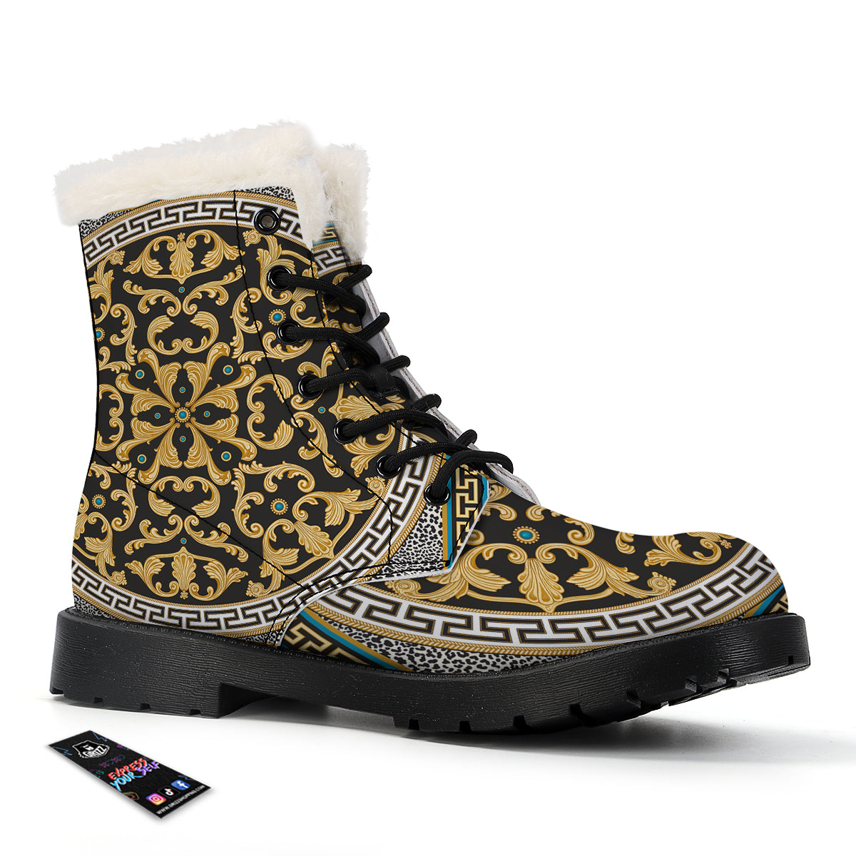 Golden Baroque Leopard Skin Print Winter Boots-grizzshop