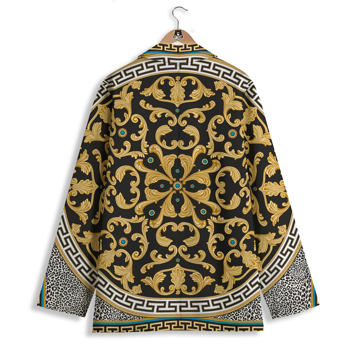 Golden Baroque Leopard Skin Print Women's Blazer-grizzshop