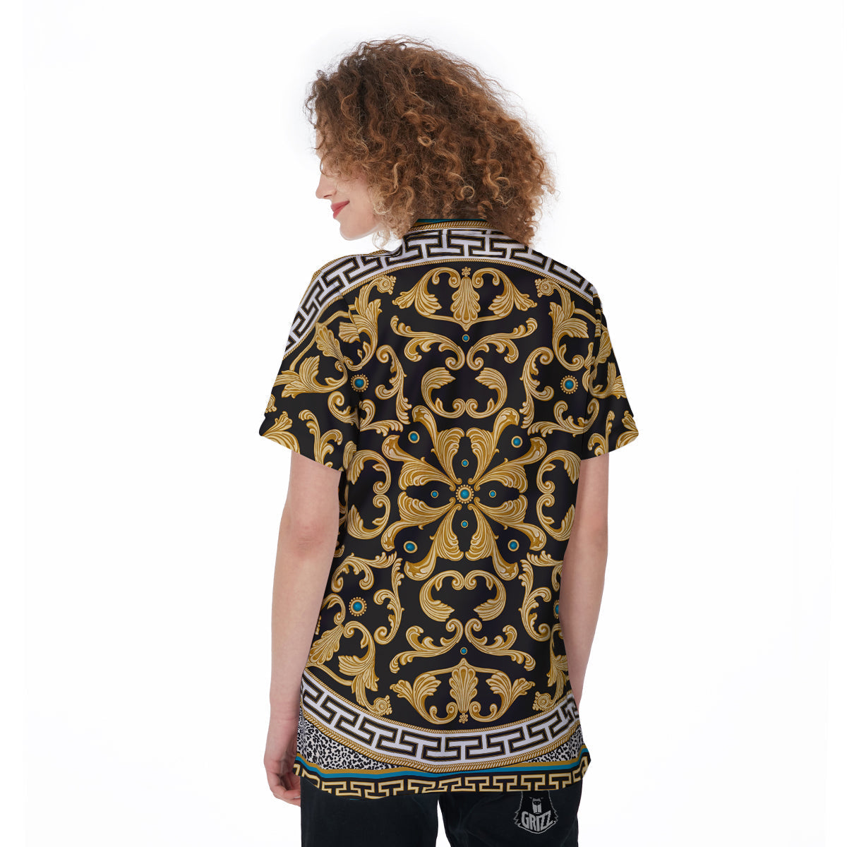 Golden Baroque Leopard Skin Print Women's Golf Shirts-grizzshop