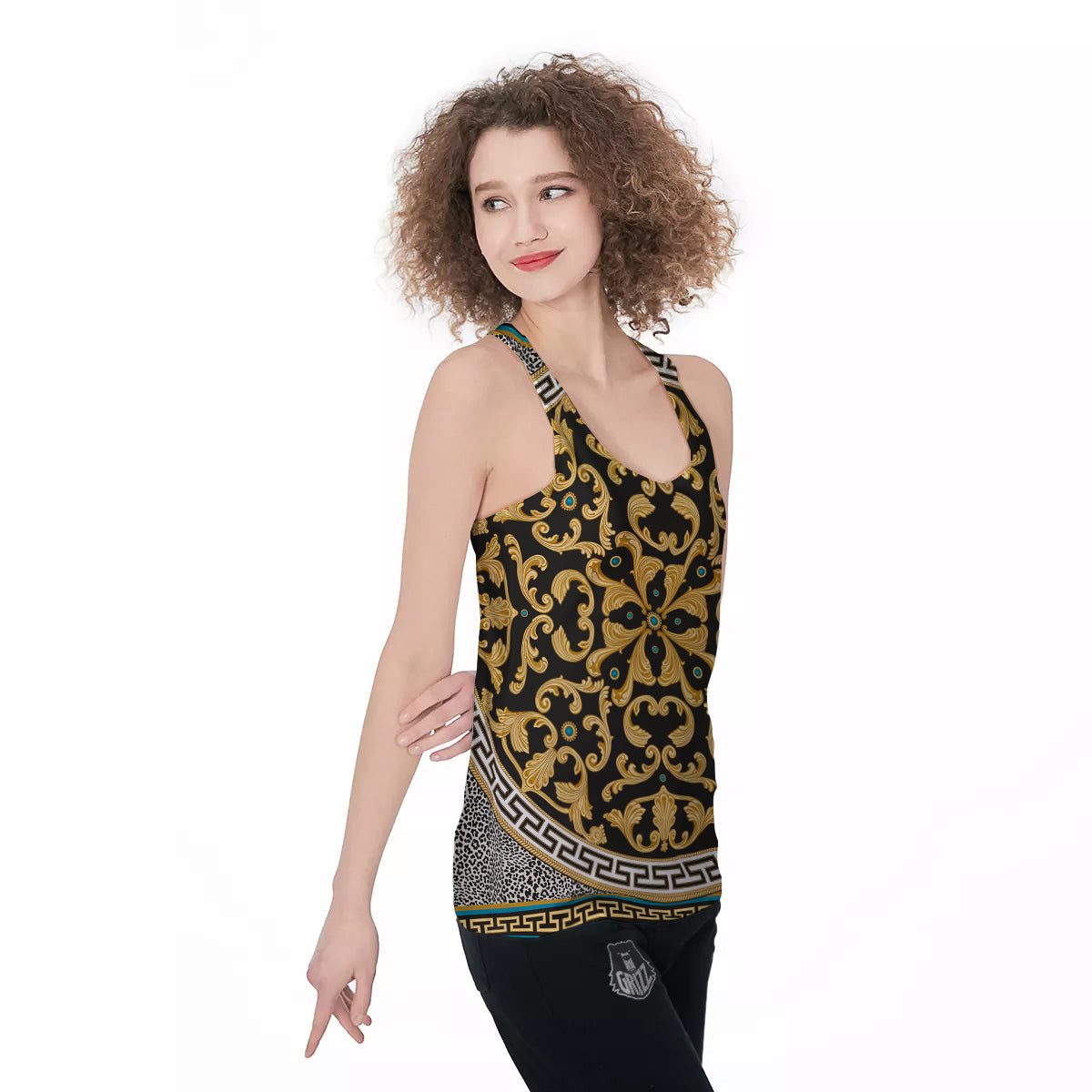 Golden Baroque Leopard Skin Print Women's Racerback Tank Top-grizzshop