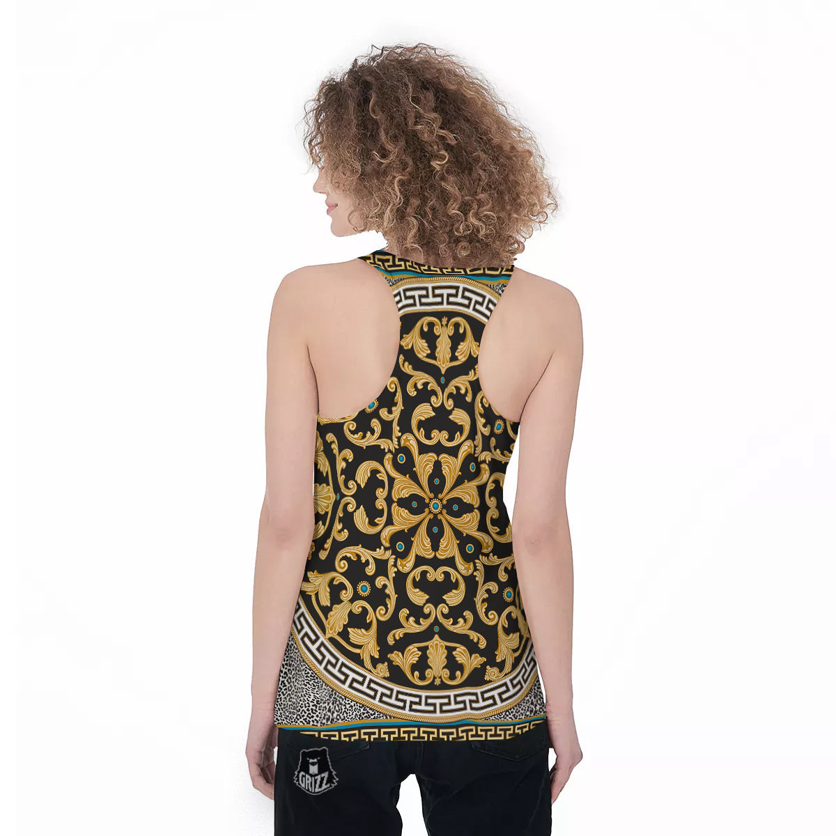 Golden Baroque Leopard Skin Print Women's Racerback Tank Top-grizzshop