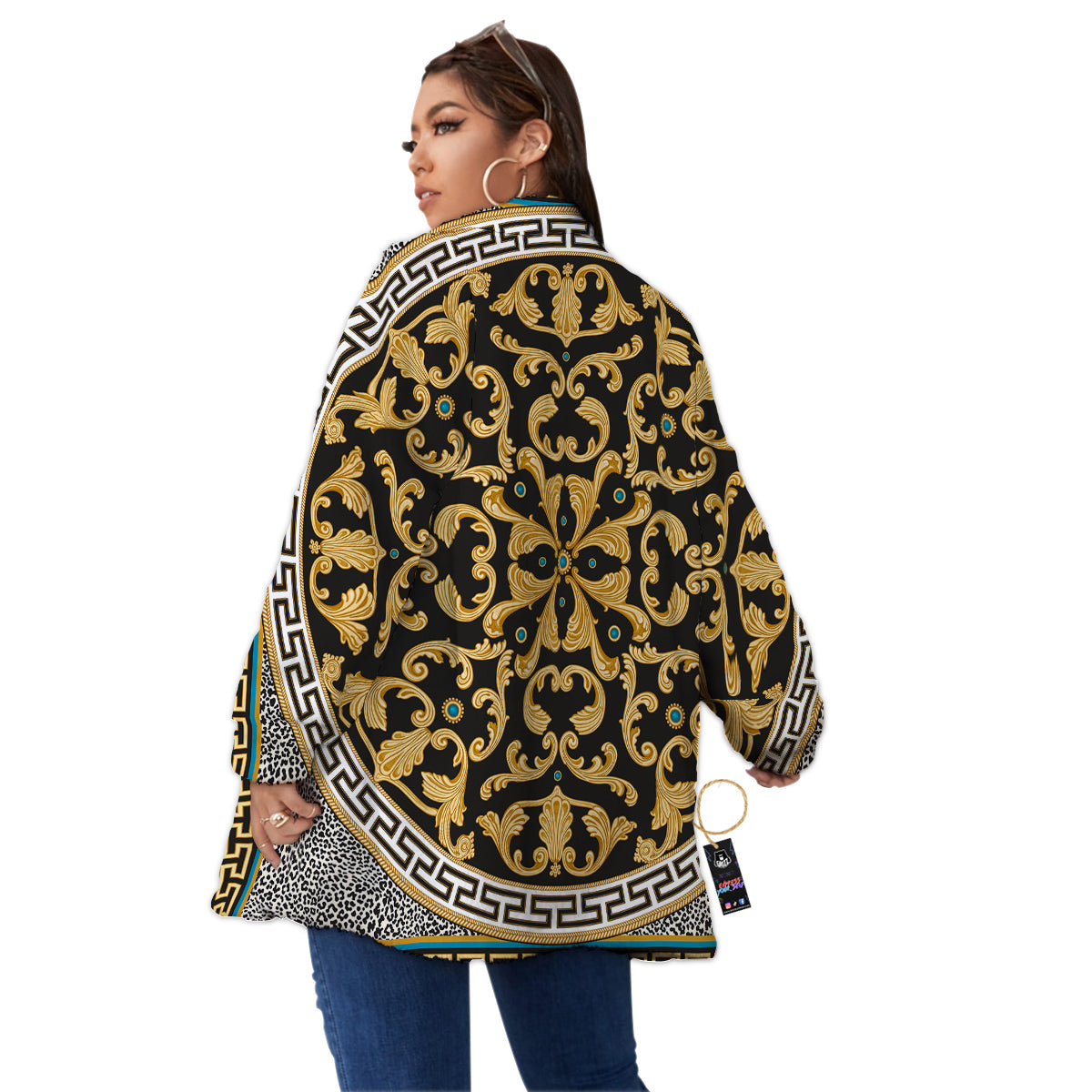 Golden Baroque Leopard Skin Print Women's Sherpa Jacket-grizzshop