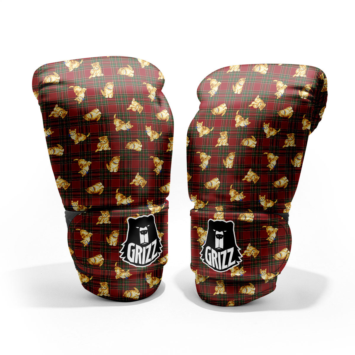 Golden Cat Tartan Print Pattern Pro Boxing Glove