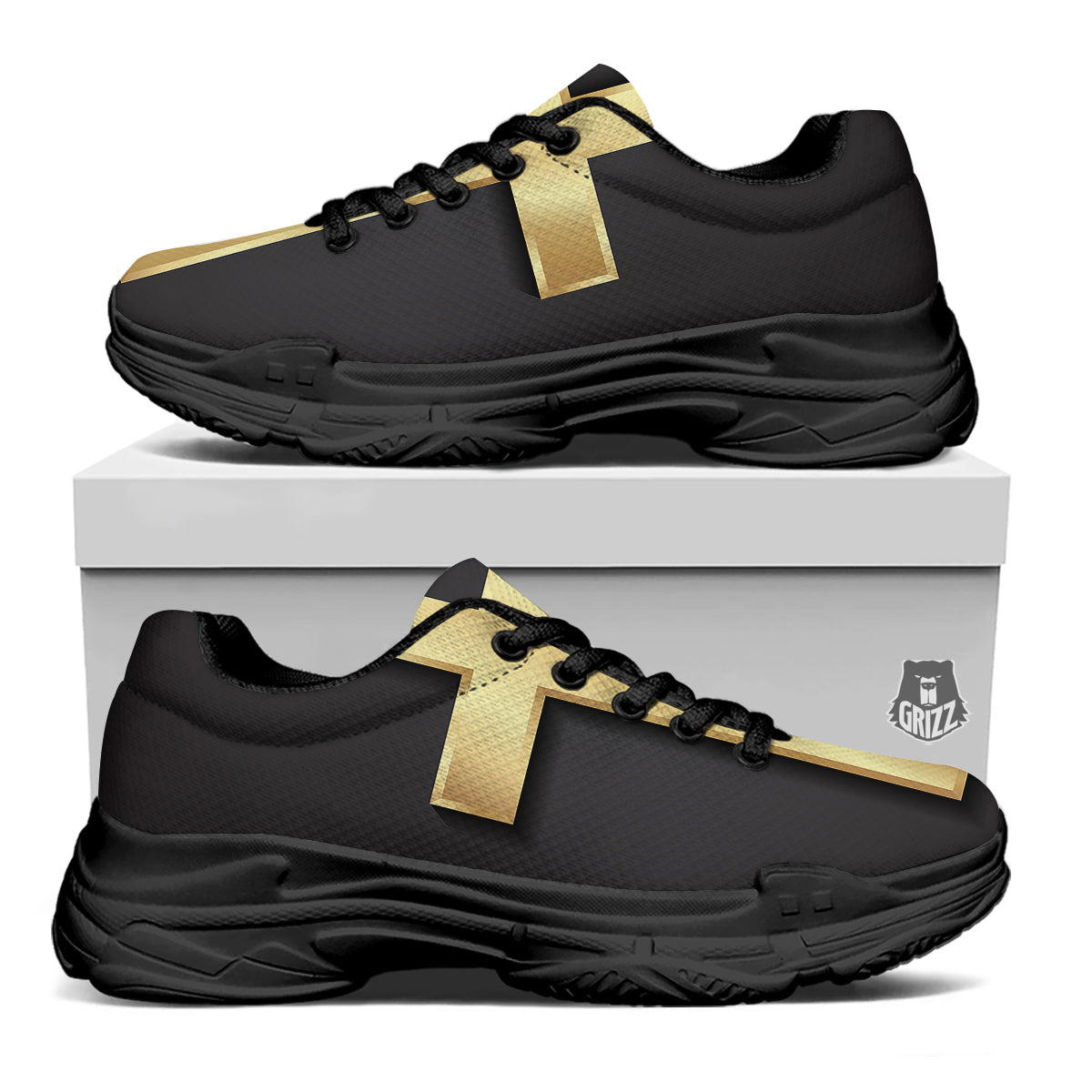 Golden Cross Classic Print Black Chunky Shoes-grizzshop