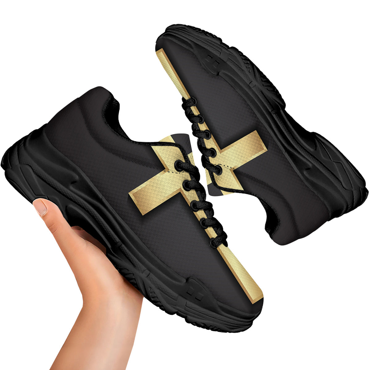 Golden Cross Classic Print Black Chunky Shoes-grizzshop
