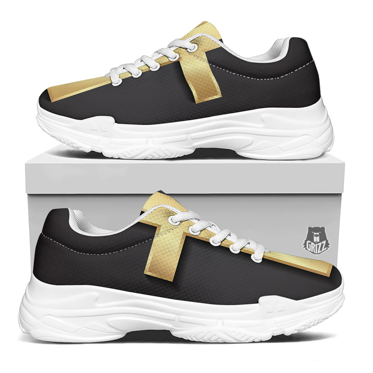 Golden Cross Classic Print White Chunky Shoes-grizzshop