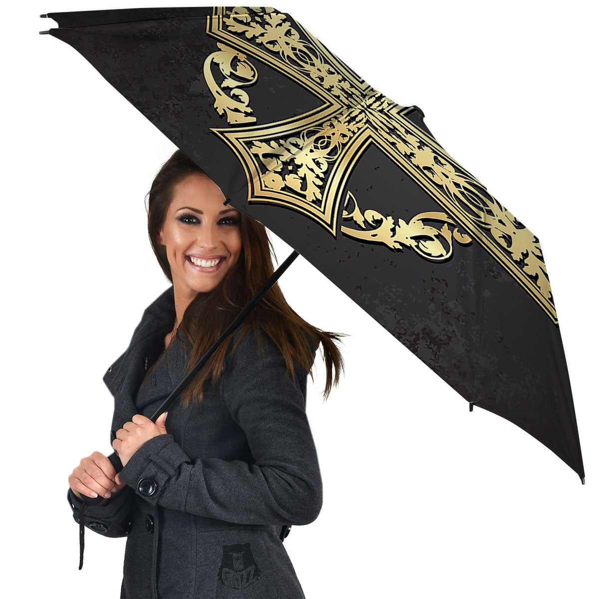 Golden Cross Ornamental Print Umbrella-grizzshop