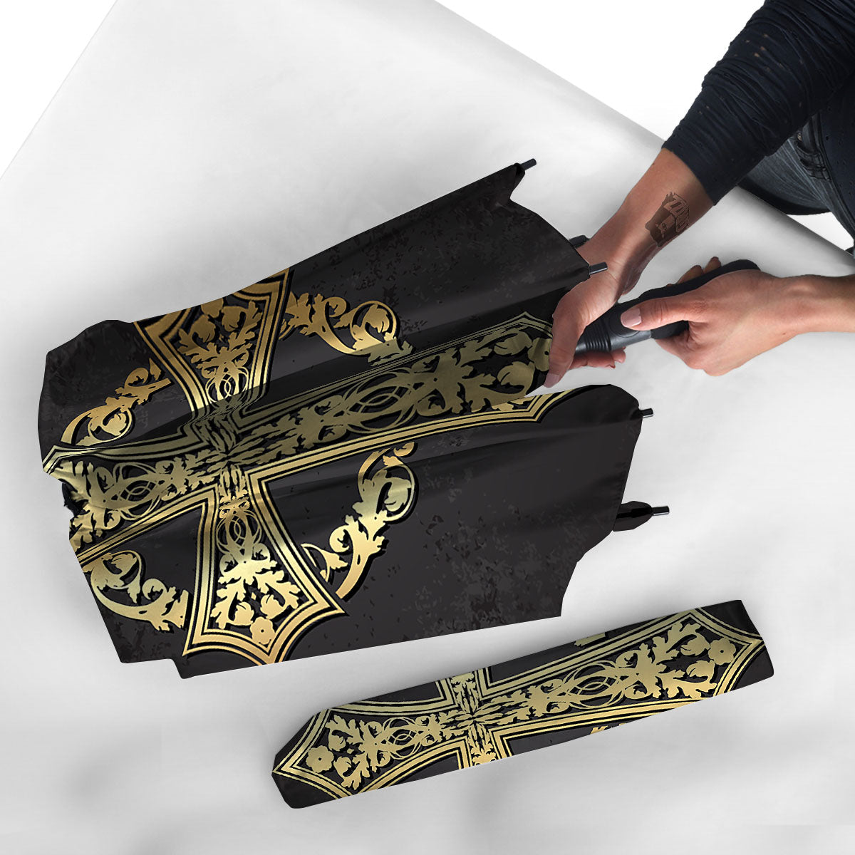 Golden Cross Ornamental Print Umbrella-grizzshop