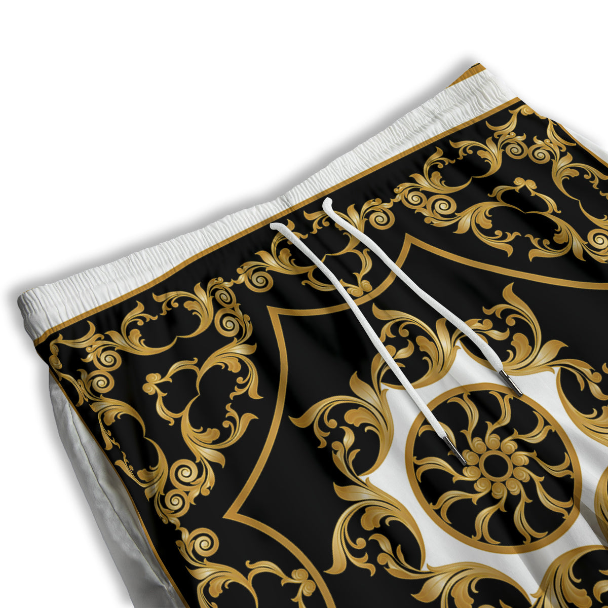 Golden Floral Baroque Black White Print Men's Athletic Shorts