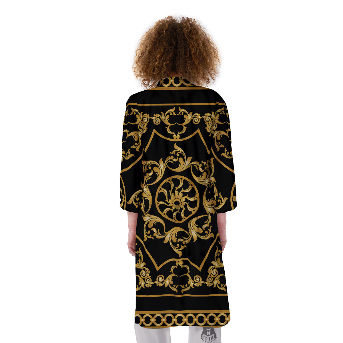 Golden Floral Baroque Print Kimono-grizzshop