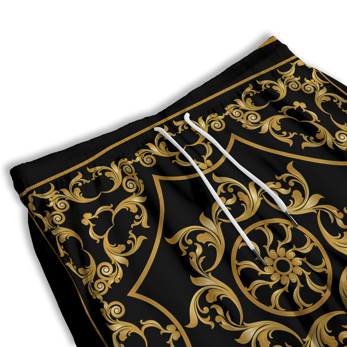 Golden Floral Baroque Print Men's Athletic Shorts