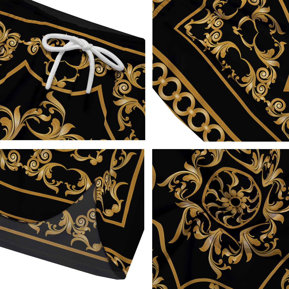 Golden Floral Baroque Print Men's Running Shorts-grizzshop